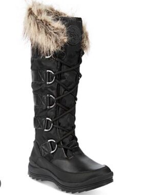 GUESS Hadly Black Lace-Up Tall Winter Boots with Faux Fur Cuff